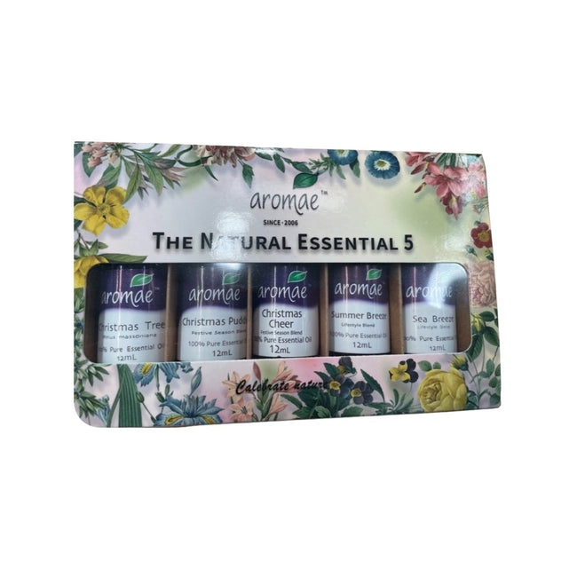 The Natural Essential 5 Pack - Christmas Tree, Christmas Pudding, Christmas Cheer, Summer Breeze & Sea Breeze - Aromae Essentials