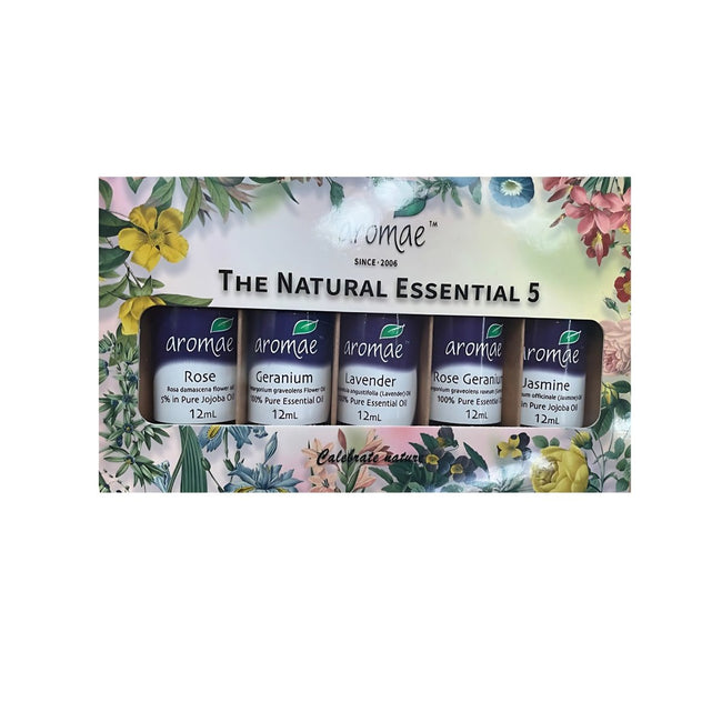 The Natural Essential 5 Pack - Rose, Geranium, Lavender, Rose Geranium & Jasmine - Aromae Essentials